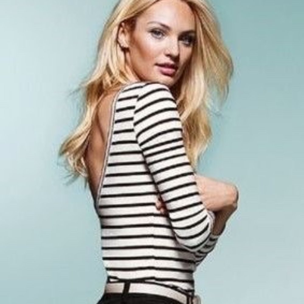 Victoria's Secret Black & White open back Stripe stretch shirt